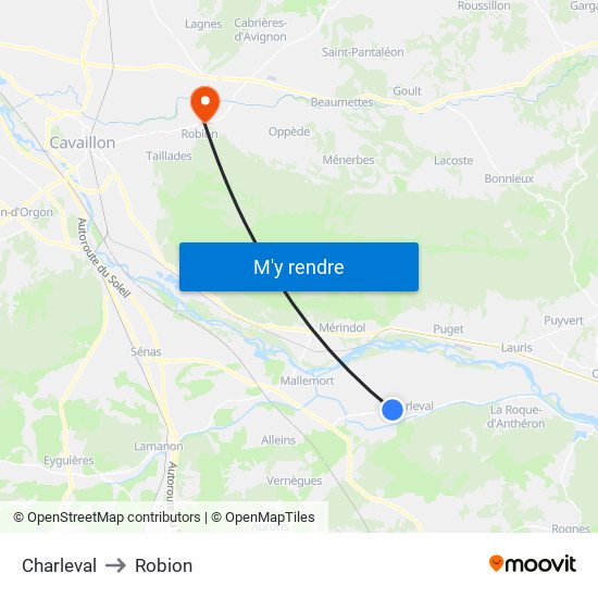 Charleval to Robion map