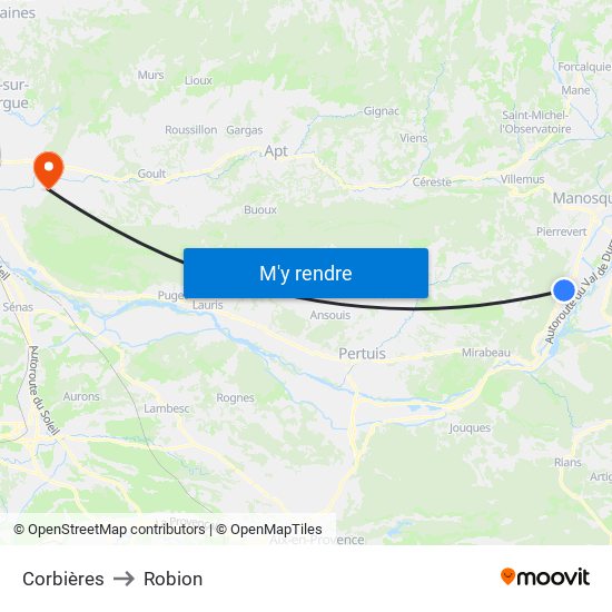 Corbières to Robion map