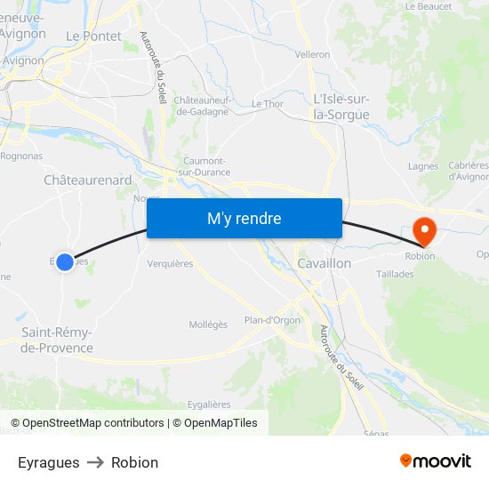 Eyragues to Robion map