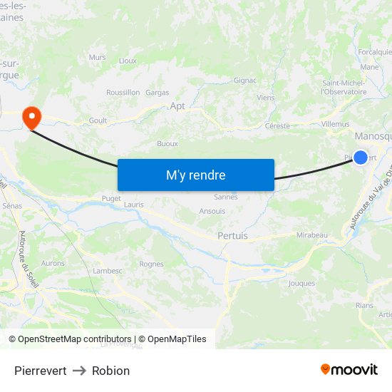 Pierrevert to Robion map