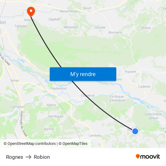 Rognes to Robion map