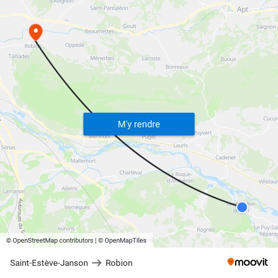 Saint-Estève-Janson to Robion map