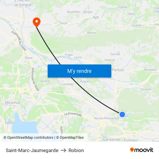 Saint-Marc-Jaumegarde to Robion map