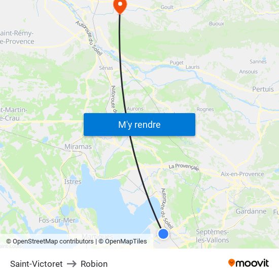 Saint-Victoret to Robion map