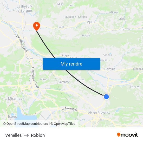 Venelles to Robion map