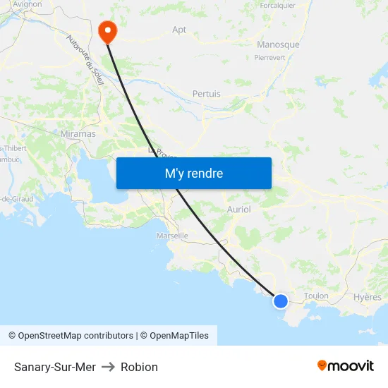 Sanary-Sur-Mer to Robion map