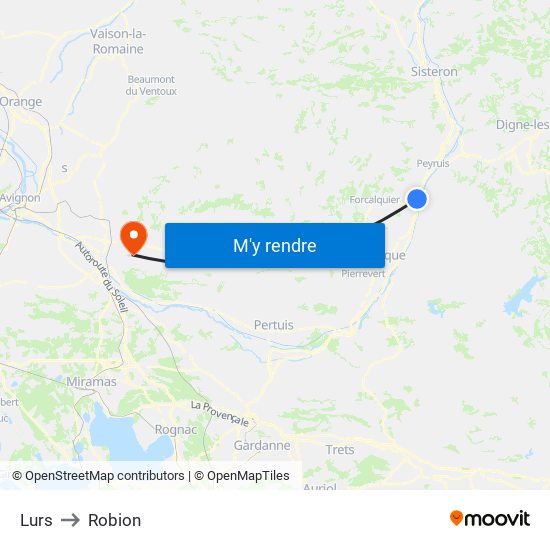 Lurs to Robion map