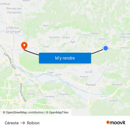 Céreste to Robion map