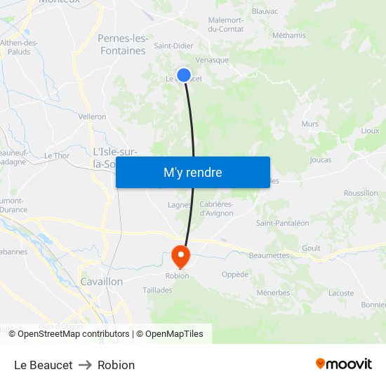 Le Beaucet to Robion map