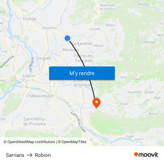 Sarrians to Robion map