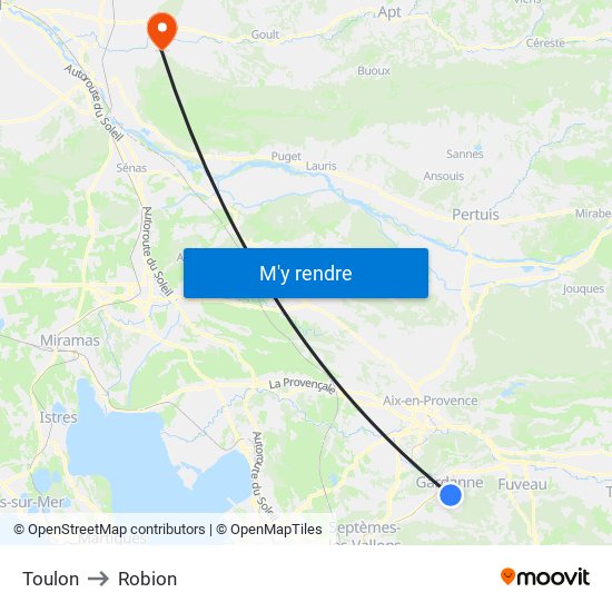 Toulon to Robion map