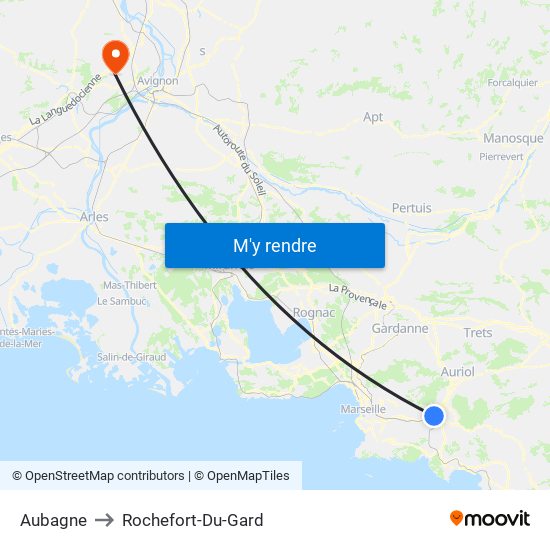 Aubagne to Rochefort-Du-Gard map