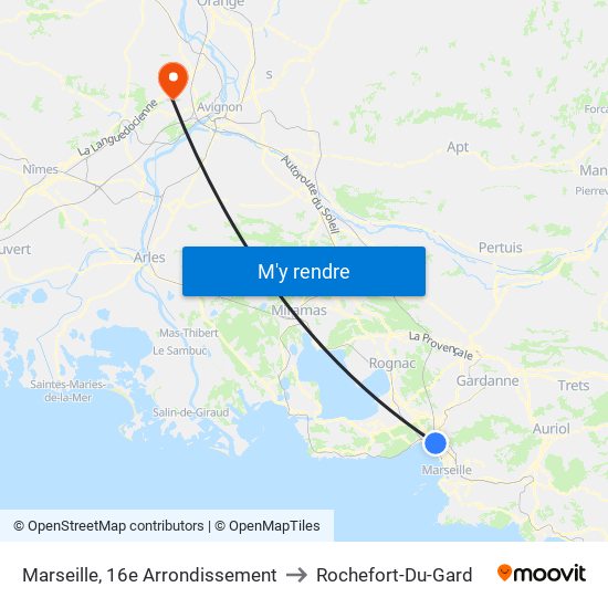 Marseille, 16e Arrondissement to Rochefort-Du-Gard map