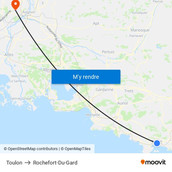 Toulon to Rochefort-Du-Gard map