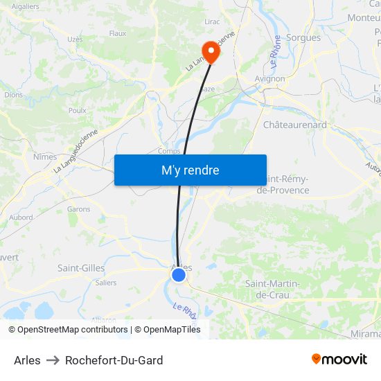 Arles to Rochefort-Du-Gard map