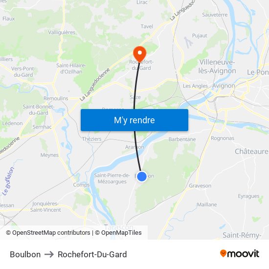 Boulbon to Rochefort-Du-Gard map