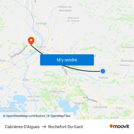 Cabrières-D'Aigues to Rochefort-Du-Gard map