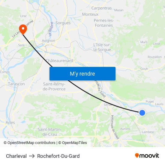 Charleval to Rochefort-Du-Gard map
