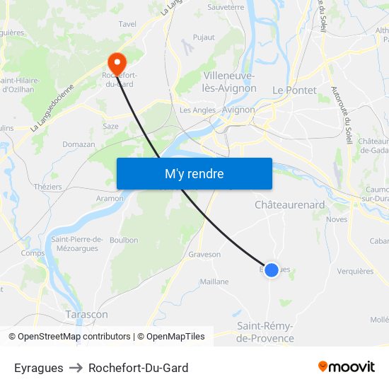 Eyragues to Rochefort-Du-Gard map