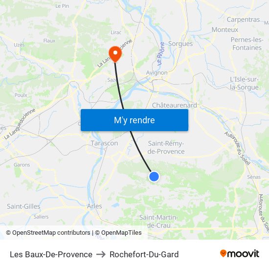 Les Baux-De-Provence to Rochefort-Du-Gard map