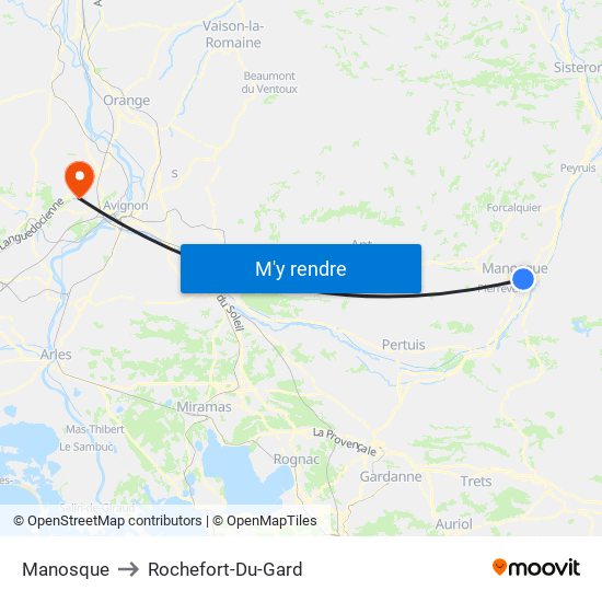 Manosque to Rochefort-Du-Gard map