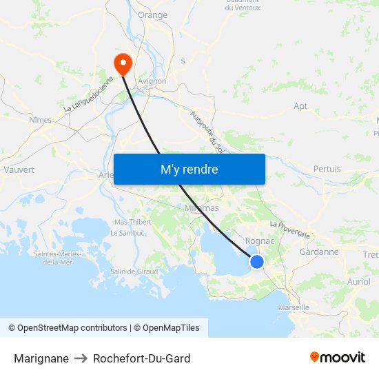 Marignane to Rochefort-Du-Gard map