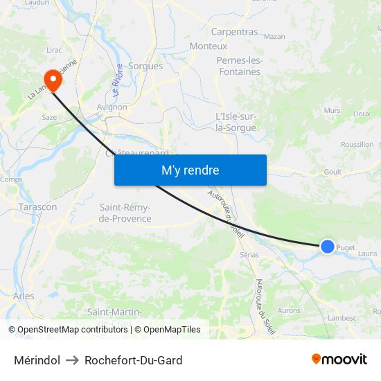 Mérindol to Rochefort-Du-Gard map