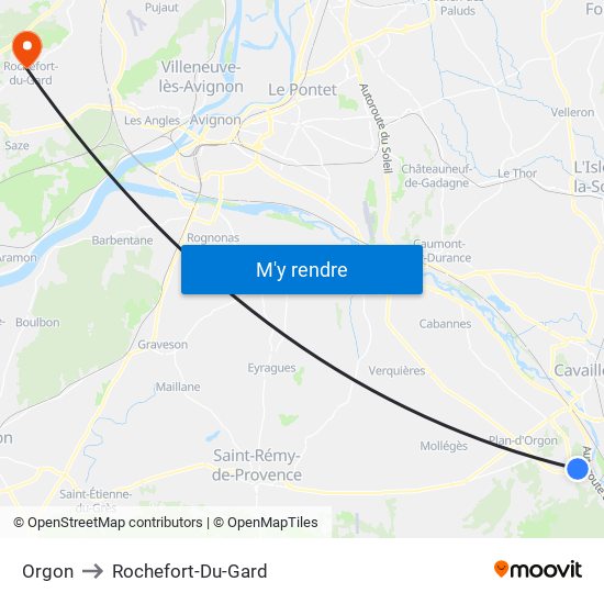 Orgon to Rochefort-Du-Gard map