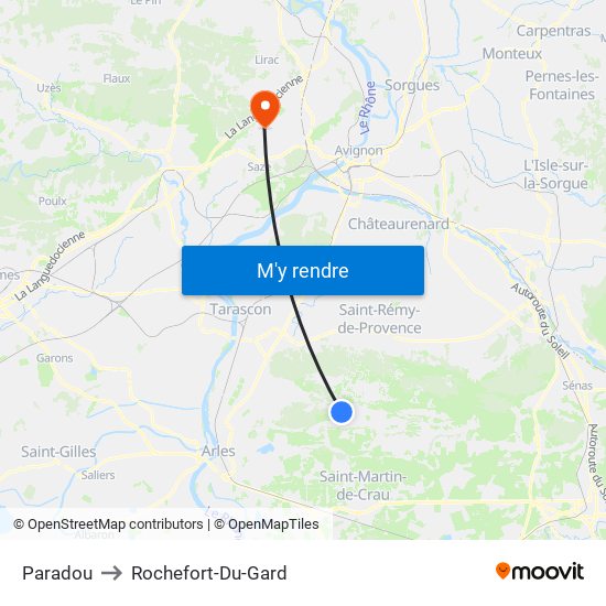 Paradou to Rochefort-Du-Gard map