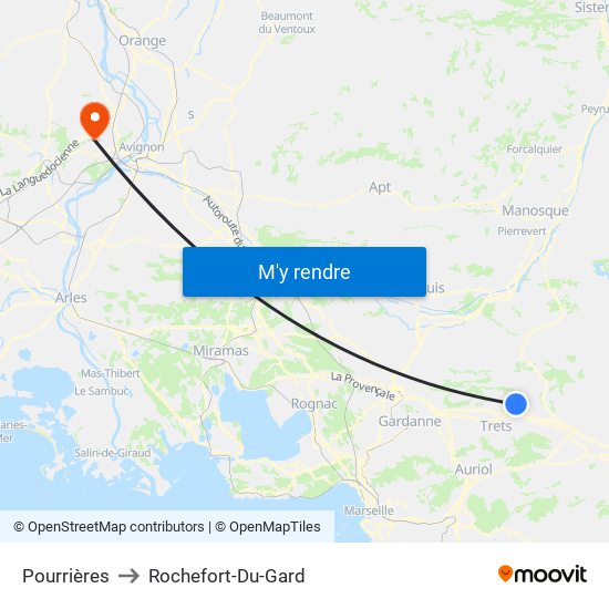 Pourrières to Rochefort-Du-Gard map