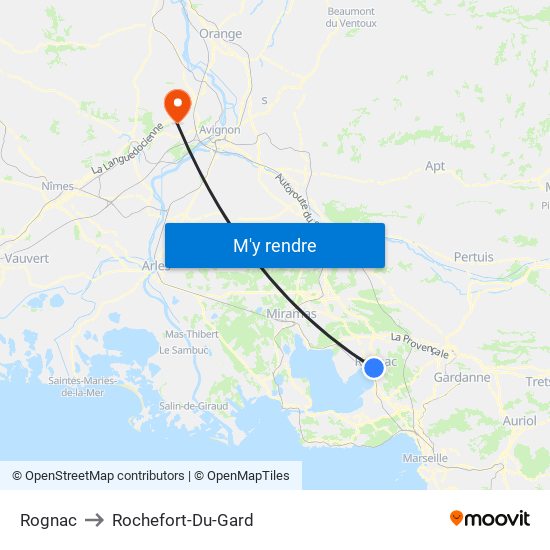 Rognac to Rochefort-Du-Gard map