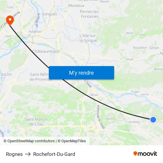 Rognes to Rochefort-Du-Gard map