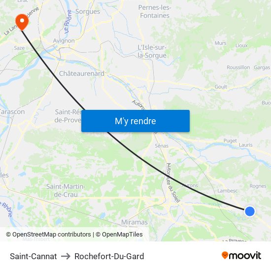 Saint-Cannat to Rochefort-Du-Gard map