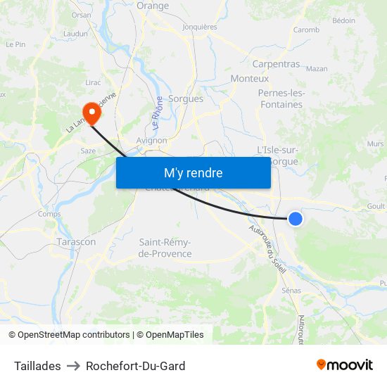 Taillades to Rochefort-Du-Gard map