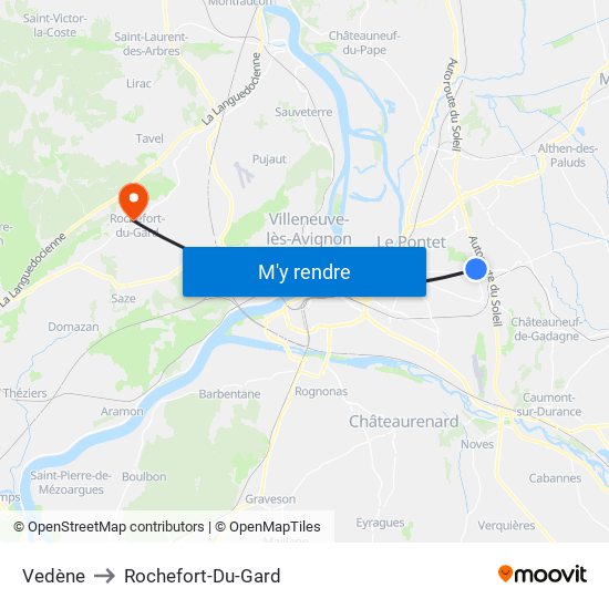 Vedène to Rochefort-Du-Gard map