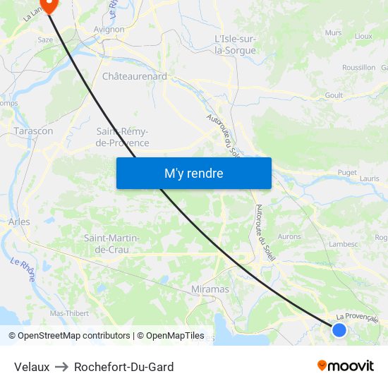Velaux to Rochefort-Du-Gard map