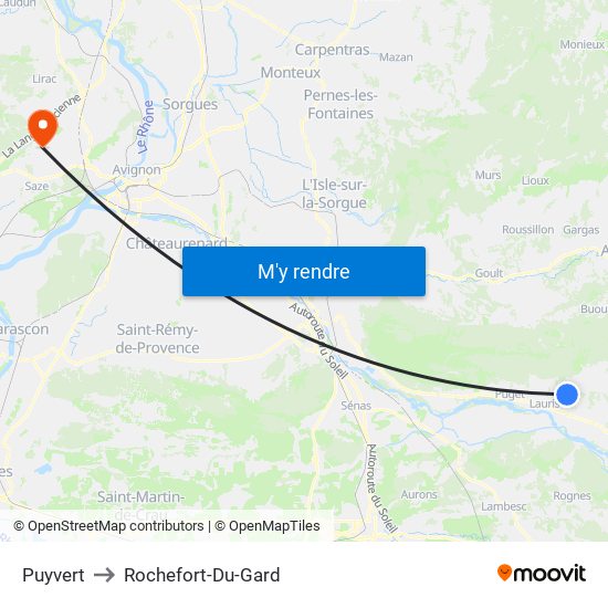 Puyvert to Rochefort-Du-Gard map