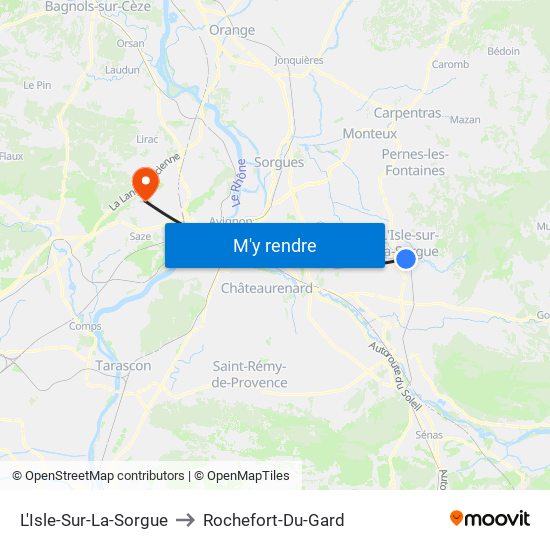 L'Isle-Sur-La-Sorgue to Rochefort-Du-Gard map