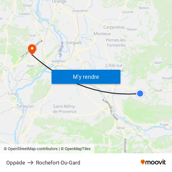 Oppède to Rochefort-Du-Gard map