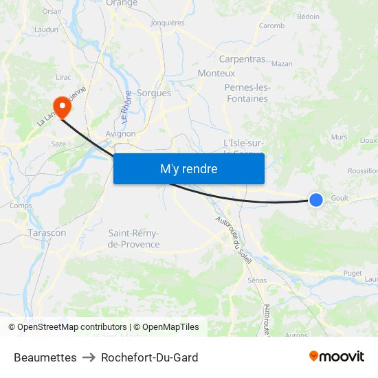 Beaumettes to Rochefort-Du-Gard map