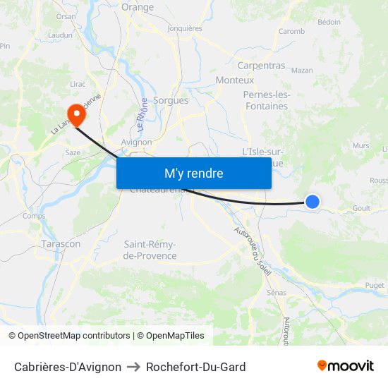 Cabrières-D'Avignon to Rochefort-Du-Gard map