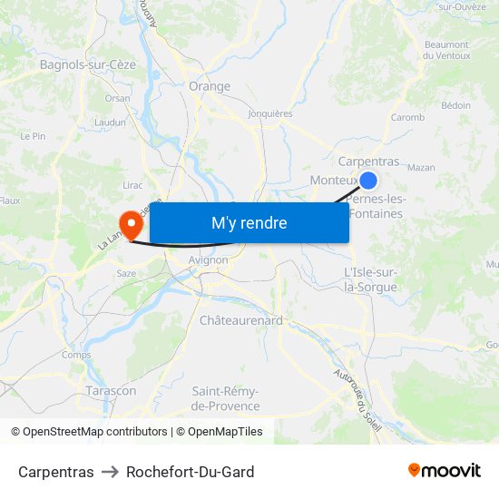 Carpentras to Rochefort-Du-Gard map