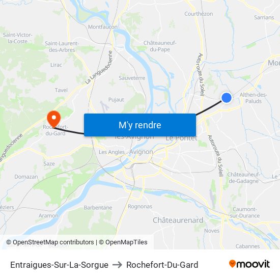 Entraigues-Sur-La-Sorgue to Rochefort-Du-Gard map