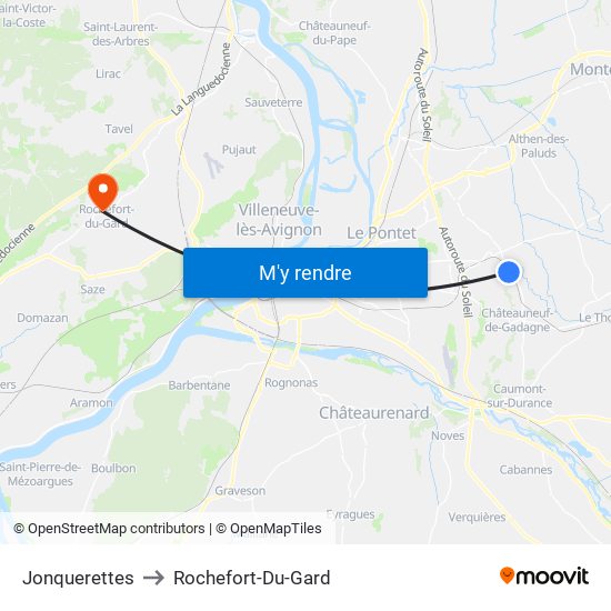 Jonquerettes to Rochefort-Du-Gard map