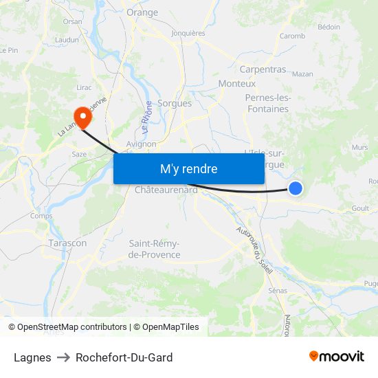 Lagnes to Rochefort-Du-Gard map