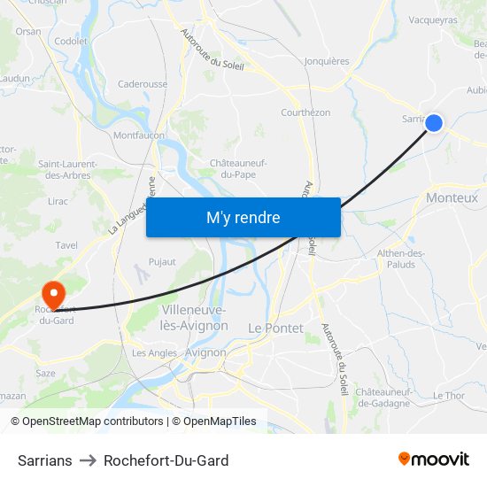 Sarrians to Rochefort-Du-Gard map