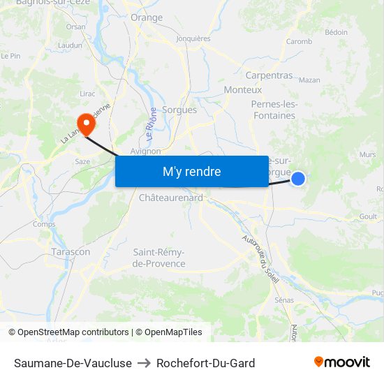 Saumane-De-Vaucluse to Rochefort-Du-Gard map