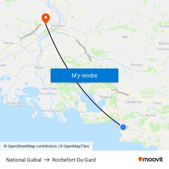 National Guibal to Rochefort-Du-Gard map