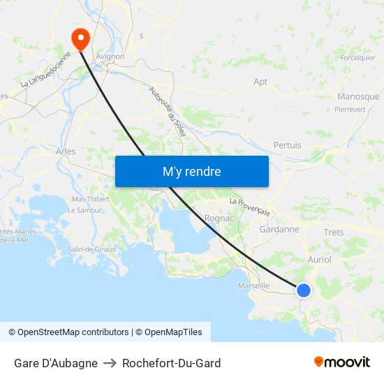 Gare D'Aubagne to Rochefort-Du-Gard map