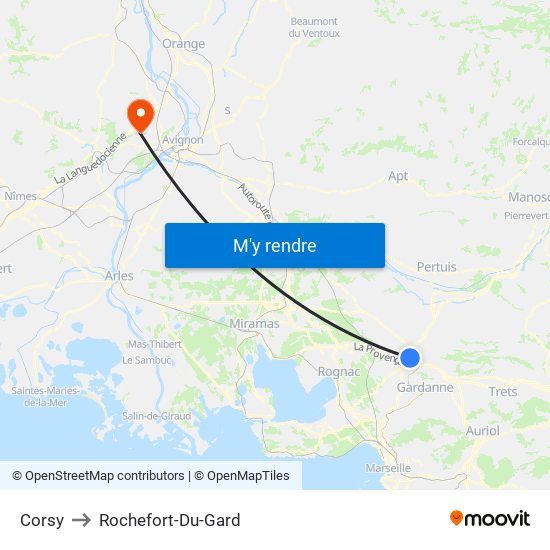 Corsy to Rochefort-Du-Gard map